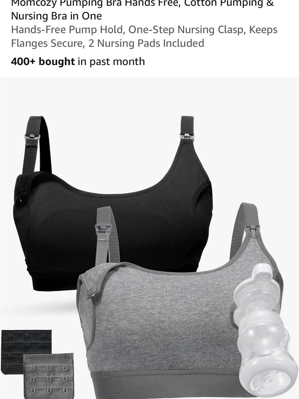 Set of 2 Hands-Free Pumping & Nursing Bra — Black and Heather Gray